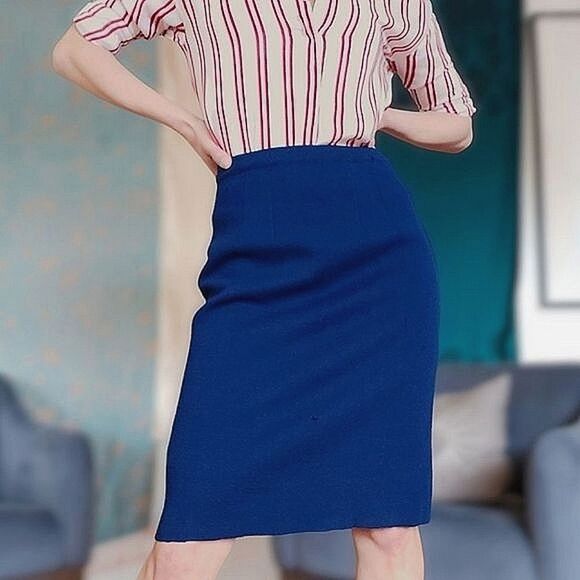 Vtg 60s blue 100% wool pencil skirt - Picture 1 of 14